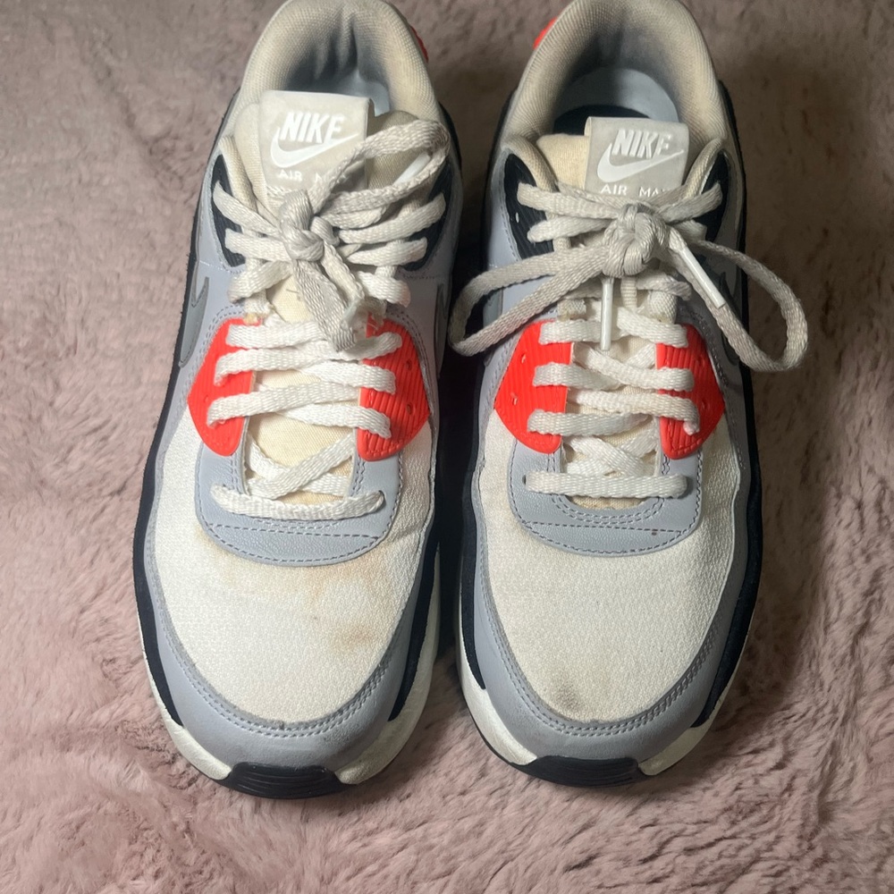 Nike Kids White Gray Black Sneakers with Bright Orange Accents